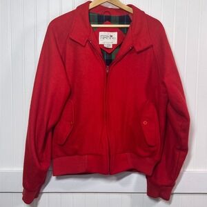 Vtg Fox Knapp Jacket Red Retro Bright Wool Bomber Plaid Lined Harrington M